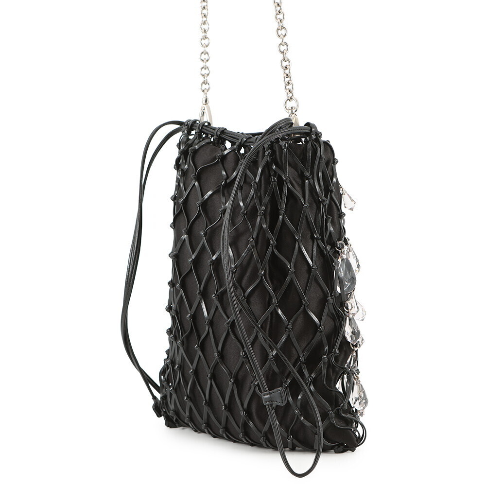 Prada Chain Shoulder Bag Bejeweled Drawstring Satin Black - Picture 2 of 12